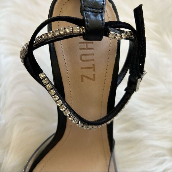 Schutz Sandal Heels Rowenah Black Crystal Embellishment Size 7.5 Rhinestone - Picture 11 of 13